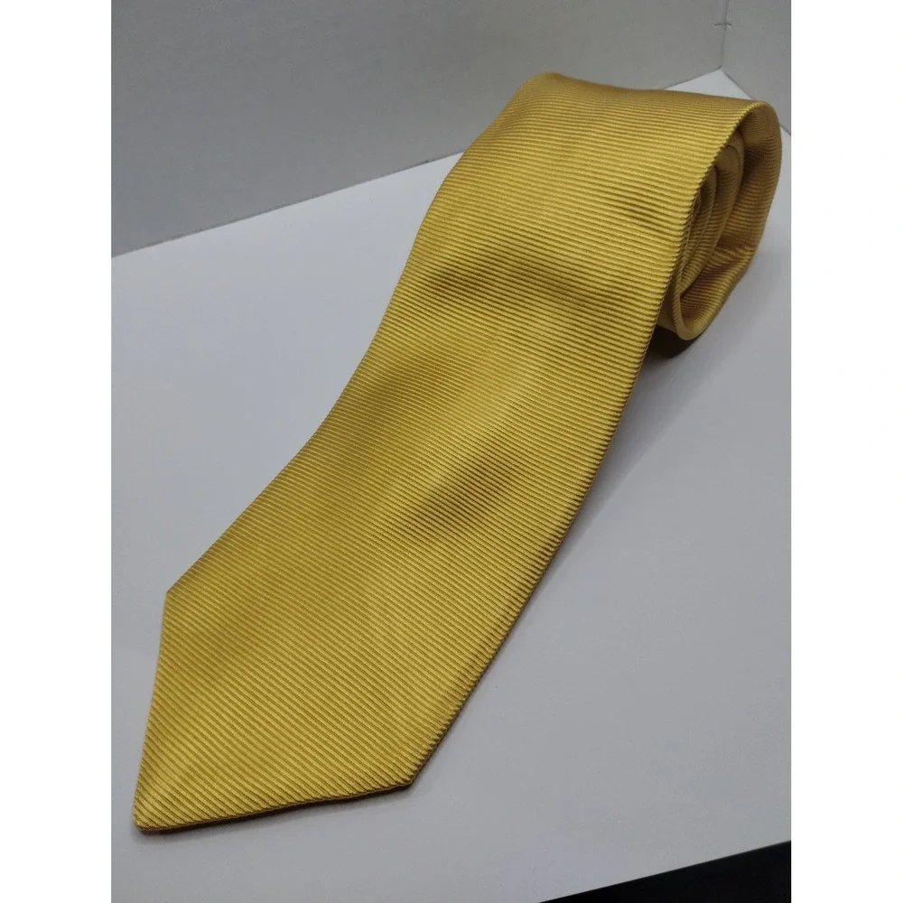 Brooks‎ Brothers Makers Gold Yellow Ribbed Silk Tie Hand Made USA Woven England